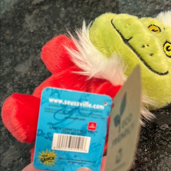 Dr. Seuss Grinch Small Beanie Plush with Red Santa Hat NWT - Picture 10 of 14